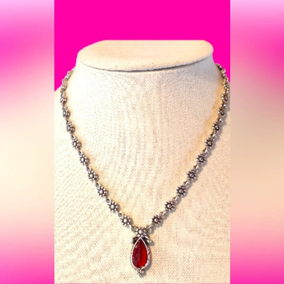 Brighton Silver Plated pink-red Glass Teardrop Charm Necklace / Bracelet Set. - Picture 8 of 11